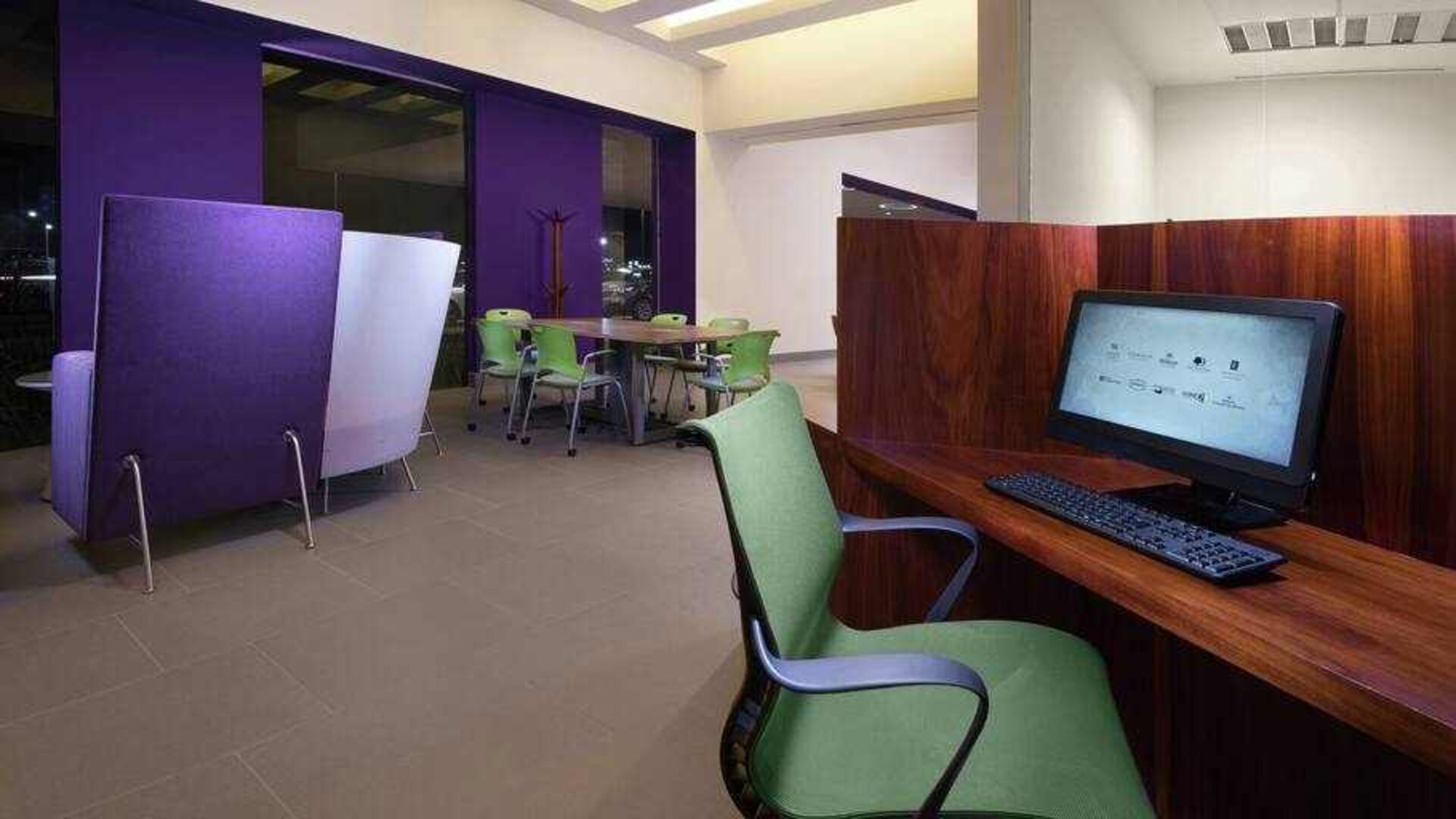 Business center with computer at the Hilton Garden Inn Monterrey Airport, Nuevo Leon, Mexico.