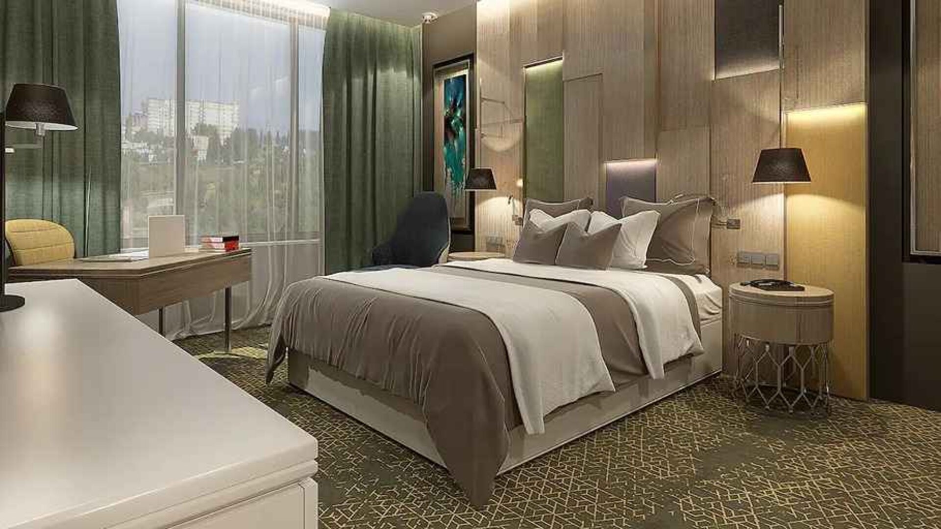 spacious king room with work desk and chair at DoubleTree by Hilton Manisa.