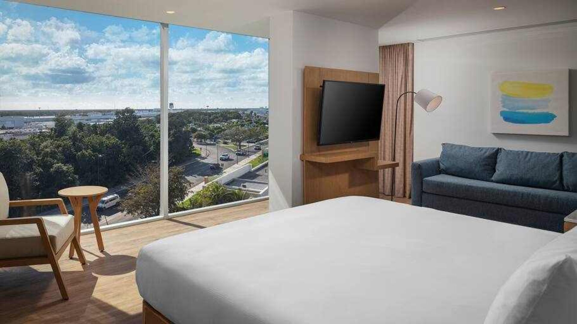 Queen room with view at the Hilton Garden Inn Cancun Airport.