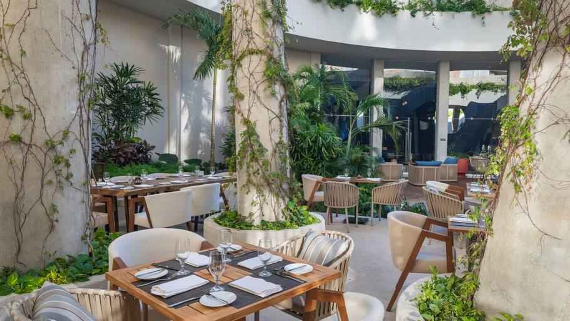 Outdoor patio perfect as workspace at the Hilton Garden Inn Cancun Airport.