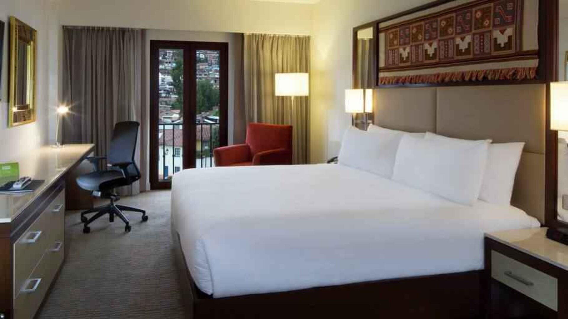 Hotel room with desk at the Hilton Garden Inn Cusco, Peru.