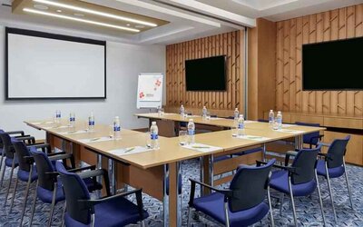Meeting room with u shape table at the Hilton Garden Inn Muscat Al Khuwair.