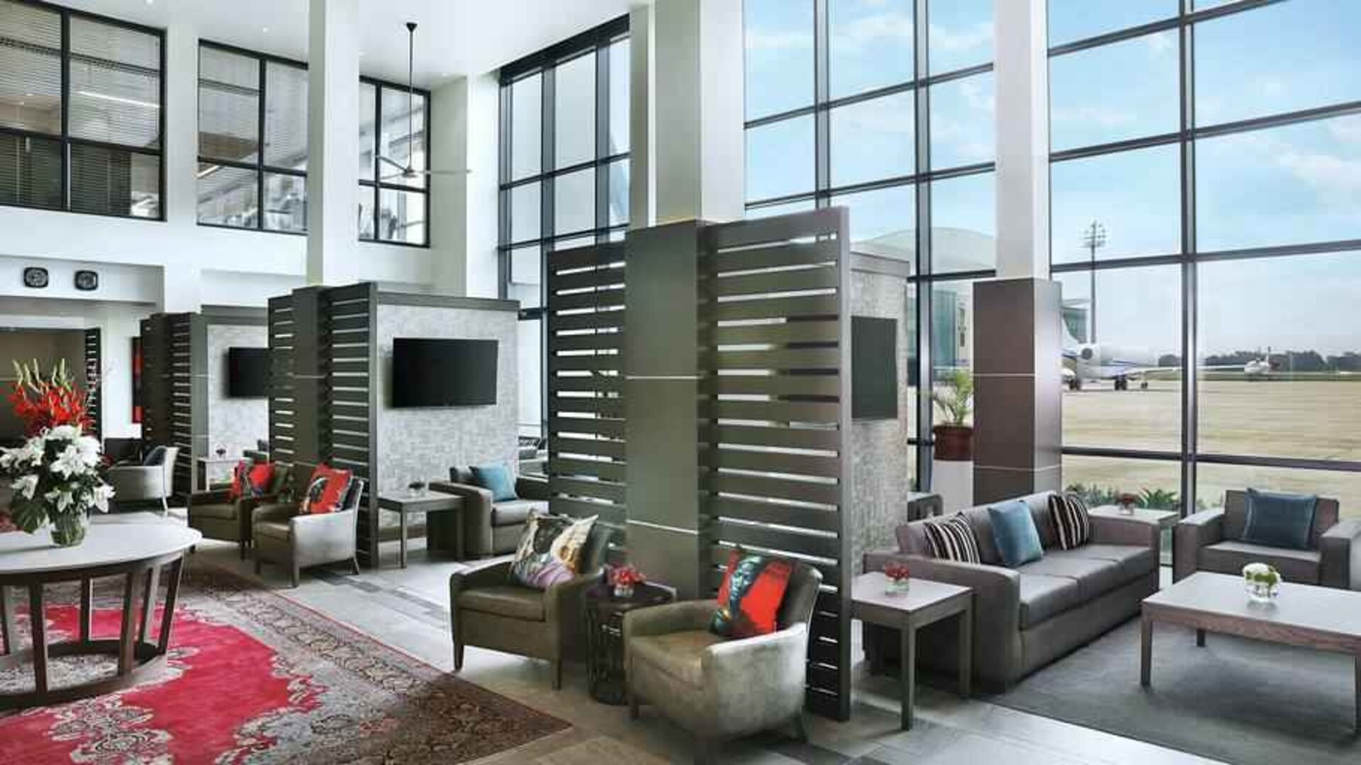 Stylish lobby workspace at the Legend Hotel Lagos Airport, Curio Collection by Hilton.