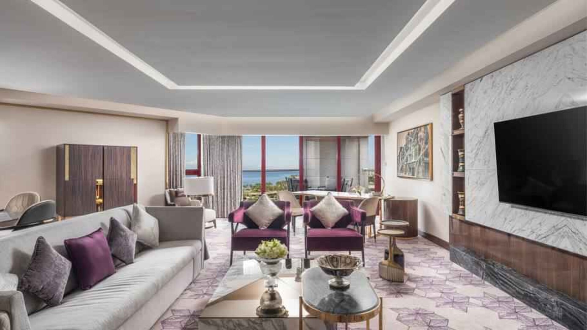 Comfortable living room perfect as workspace at the Jeddah Hilton.