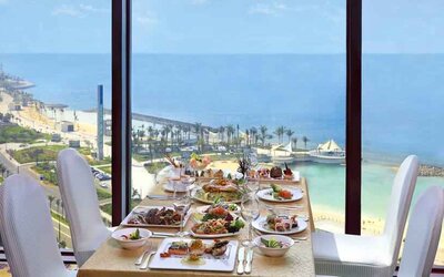 Beautiful restaurant overlooking the sea at the Jeddah Hilton.