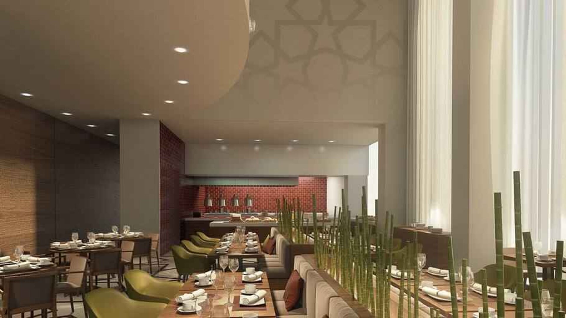 Dining area perfect for co-working at the Hilton Garden Inn Al Jubail.