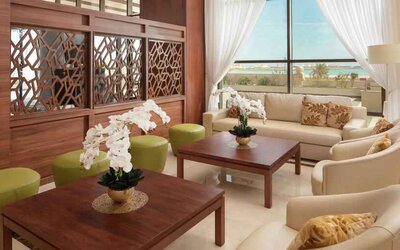 Spacious hotel lobby perfect as workspace at the Hilton Garden Inn Al Jubail.