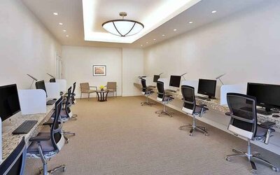 Business center with computers at the Hilton Makkah Convention Hotel.