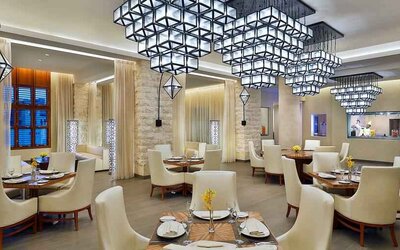 Dining area perfect as workspace at the Hilton Makkah Convention Hotel.