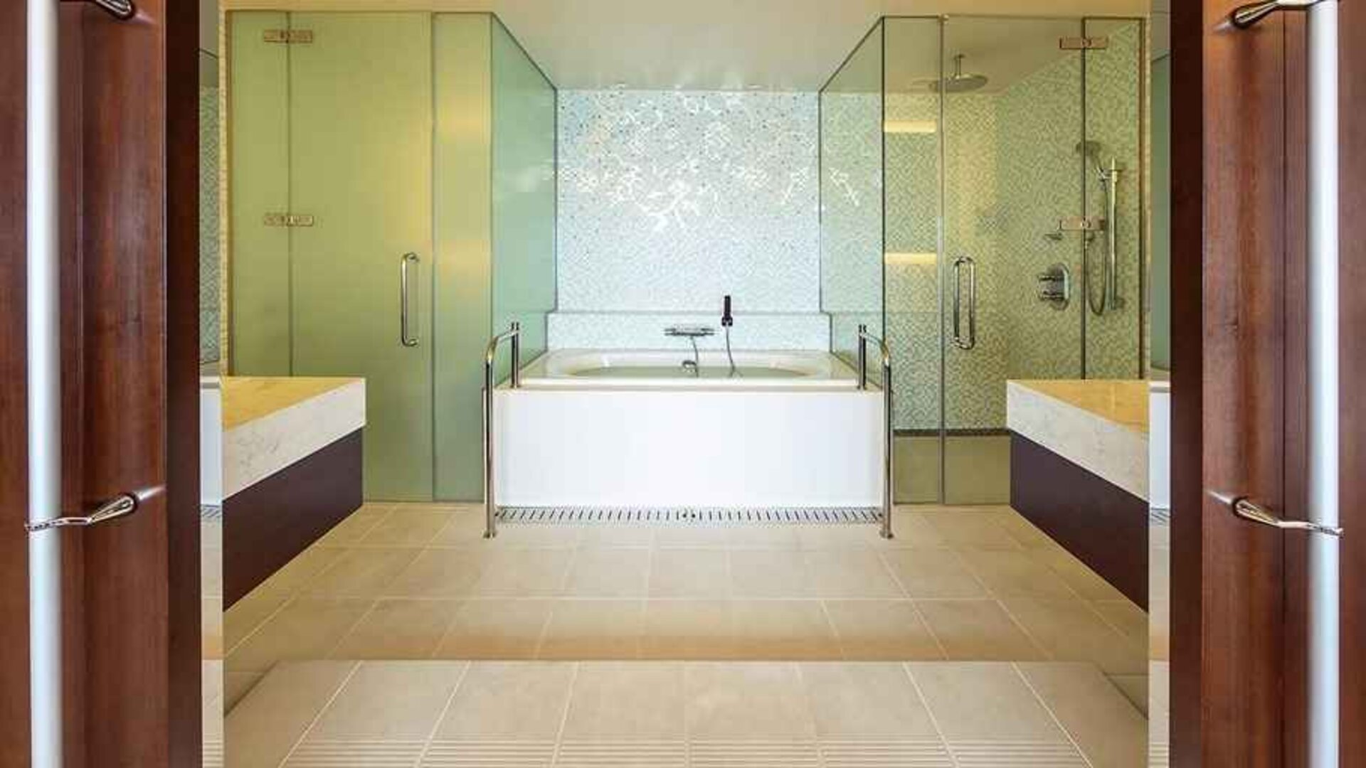 clean and spacious king bathroom with bath and shower at Hilton Fukuoka Sea Hawk.