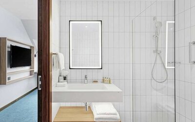 clean and spacious king bathroom with shower at Hilton Garden Inn Riga Old Town.