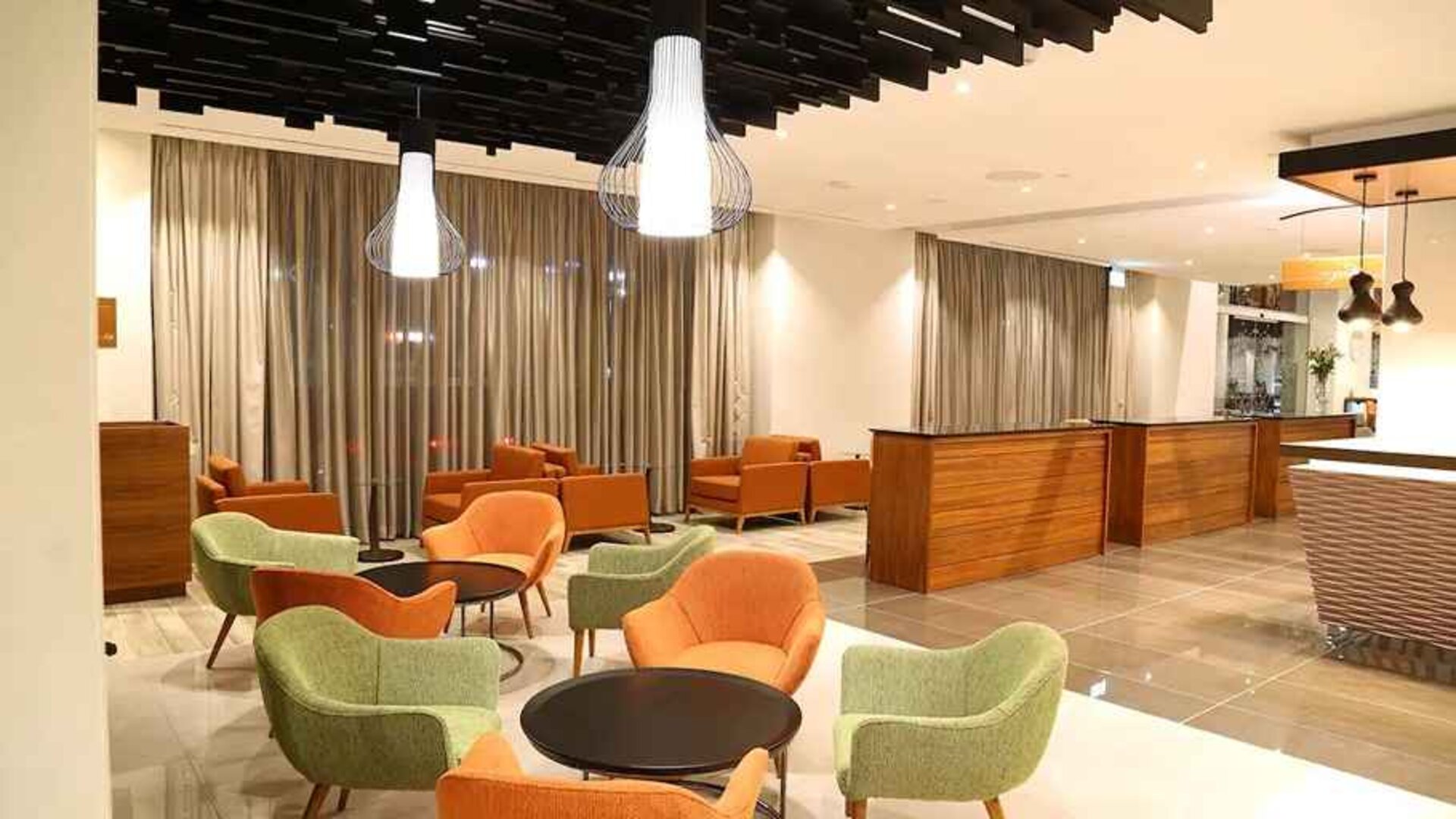 comfortable lobby and coworking space at Hilton Garden Inn Nairobi Airport.