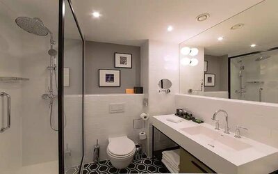 clean and spacious bathroom with shower at Canopy by Hilton Zagreb City Centre.