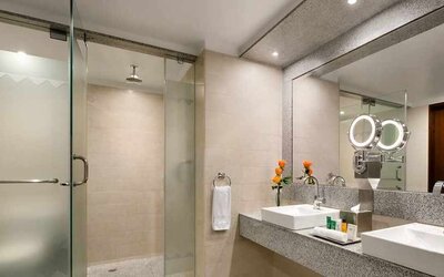 clean and spacious king bathroom with shower at Hilton Colon Quito.