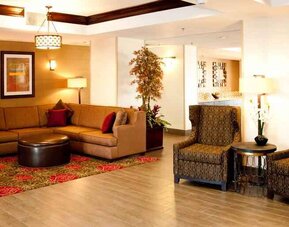 Lobby workspace at the Hampton Inn East Windsor.