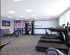Fitness center with treadmills and other equipment. 