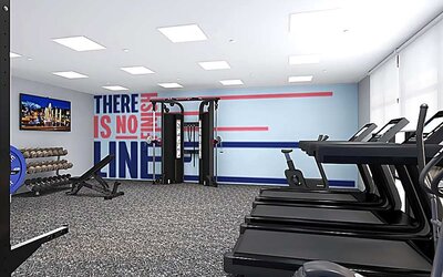Fitness center with treadmills and other equipment. 