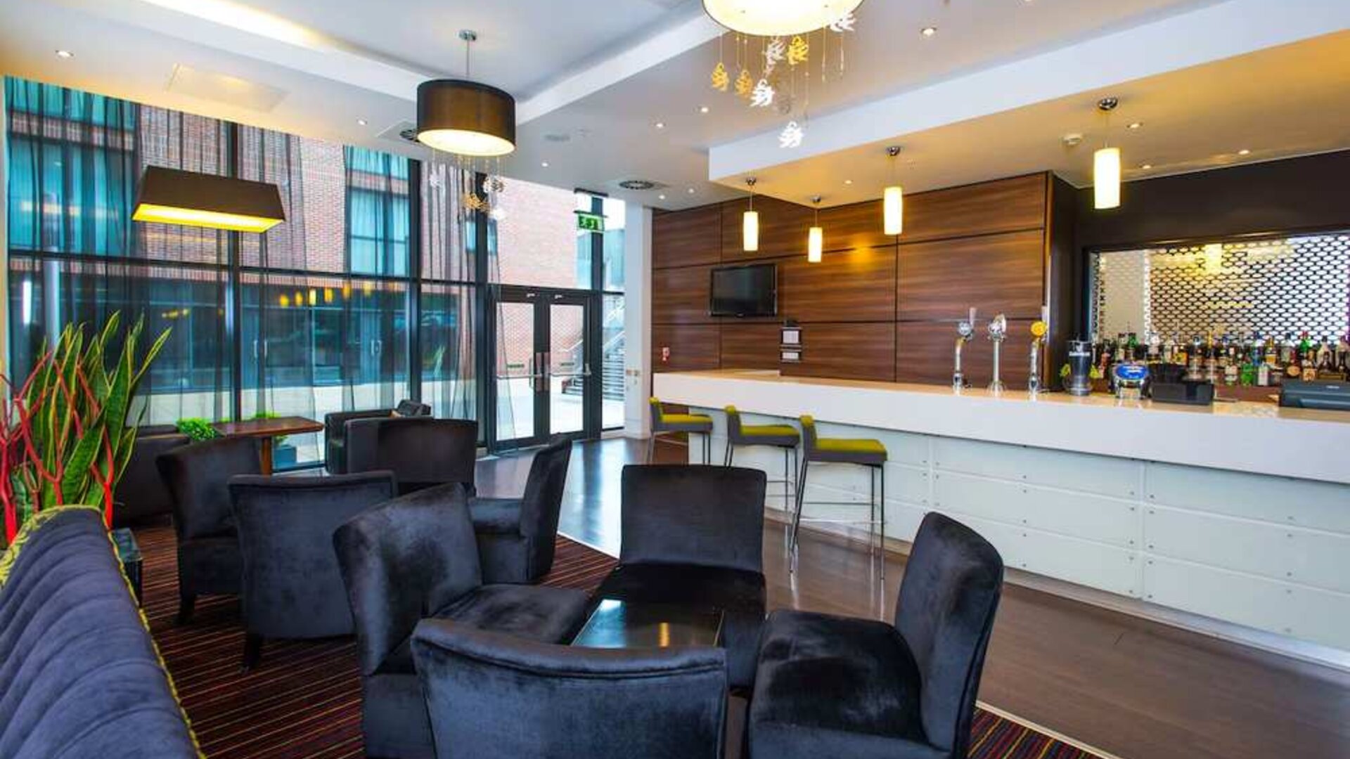 Cozy bar and restaurant seating.