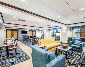 Lobby workspace at the Hampton Inn Greenfield.