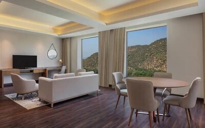 Living room perfect as workspace at the DoubleTree by Hilton Jaipur Amer.