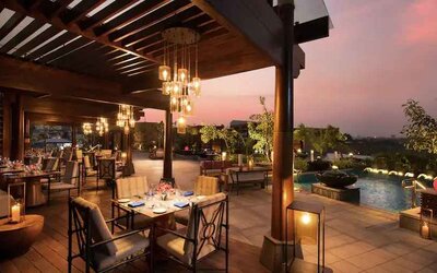 Outdoor terrace perfect as workspace at the Conrad Bengaluru.