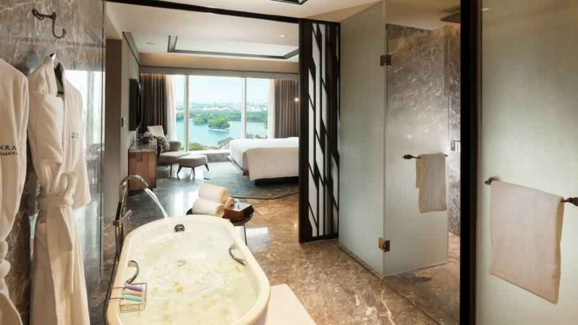 Bath tub in a hotel suite at the Conrad Bengaluru.