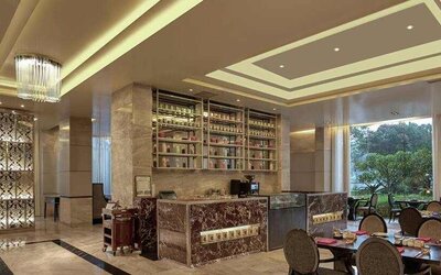 Hotel workspace at the DoubleTree Suites by Hilton Bangalore.