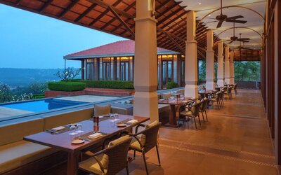 Amazing outdoor terrace perfect as workspace at the Hilton Goa Resort.