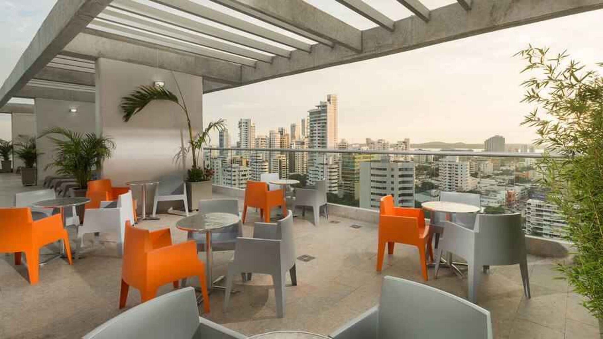 Outdoor terrace at the Hampton by Hilton Cartagena.