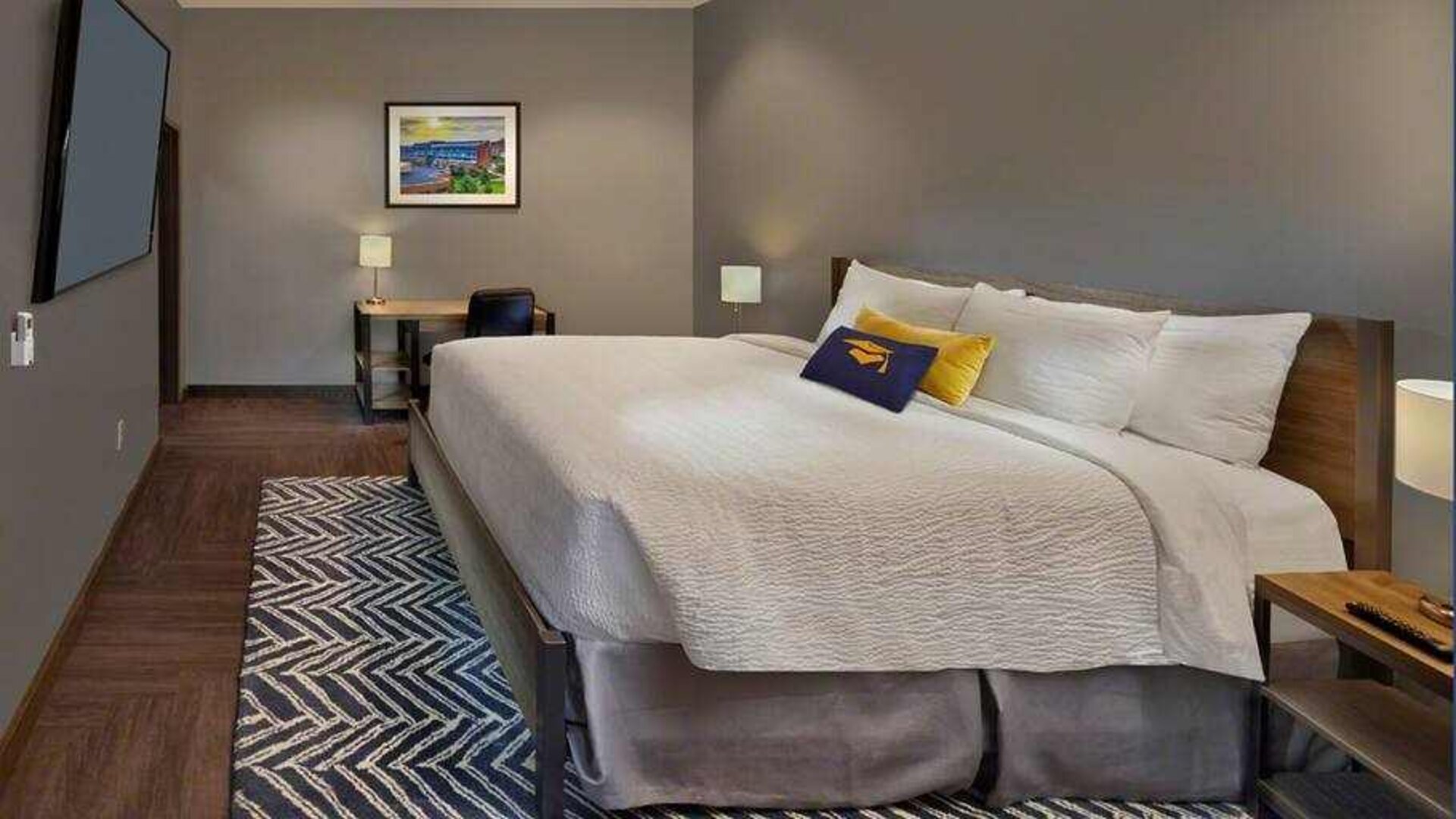 Hotel room with desk at the Tapestry By Hilton Scholar Morgantown, WV.