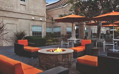 Outdoor patio perfect as workspace at the Hyatt House Pleasanton.