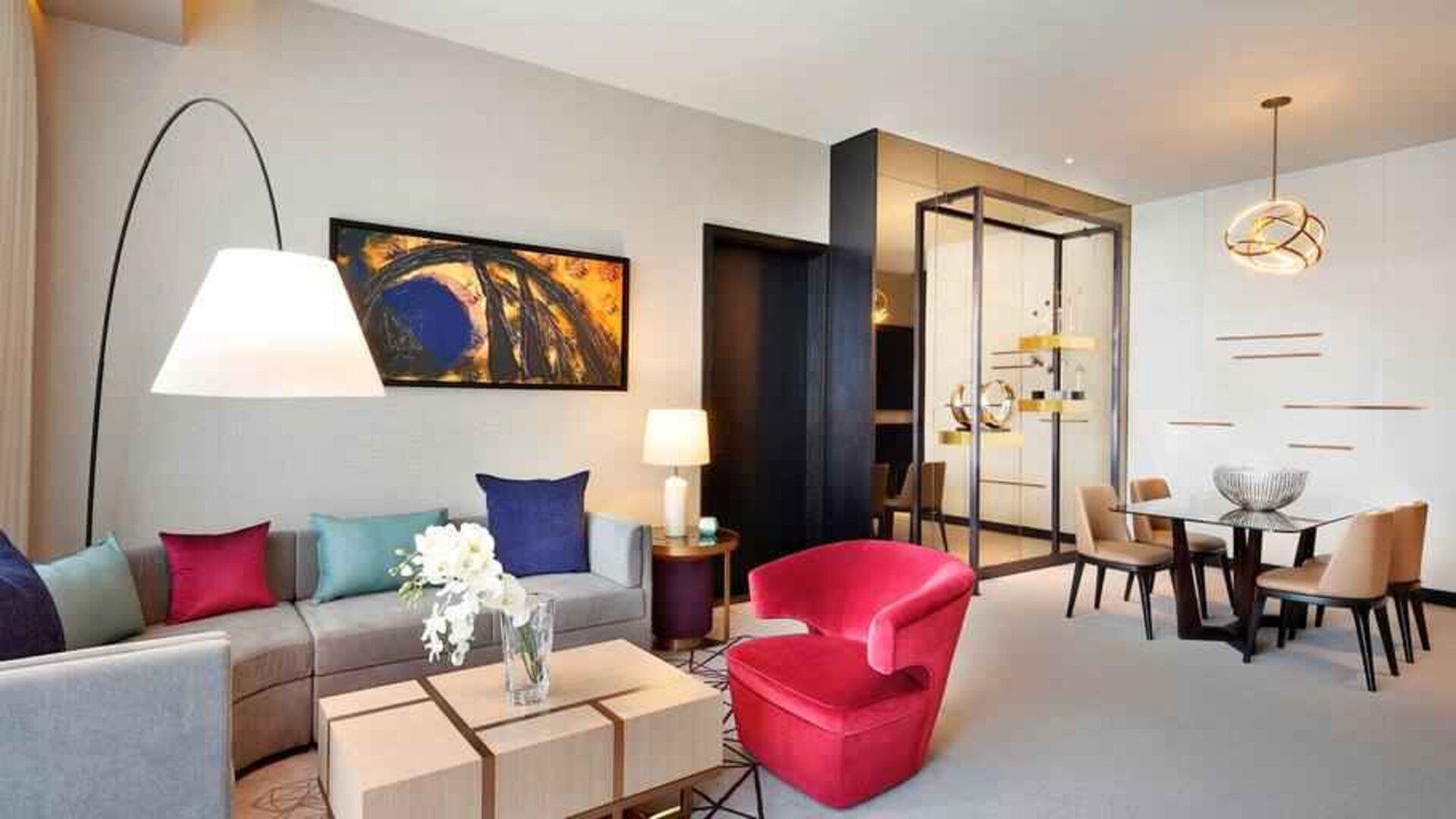 Living room perfect as workspace at the AlRayyan Hotel Doha, Curio Collection by Hilton.