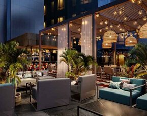 Outdoor patio perfect as workspace at the Hilton Kinshasa.