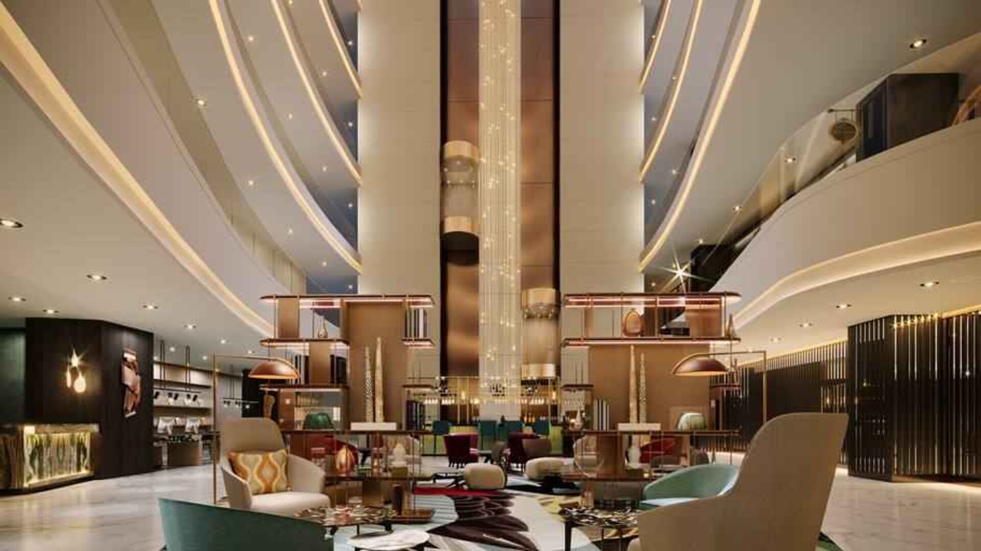 Elegant lobby workspace at the Hilton Kinshasa.