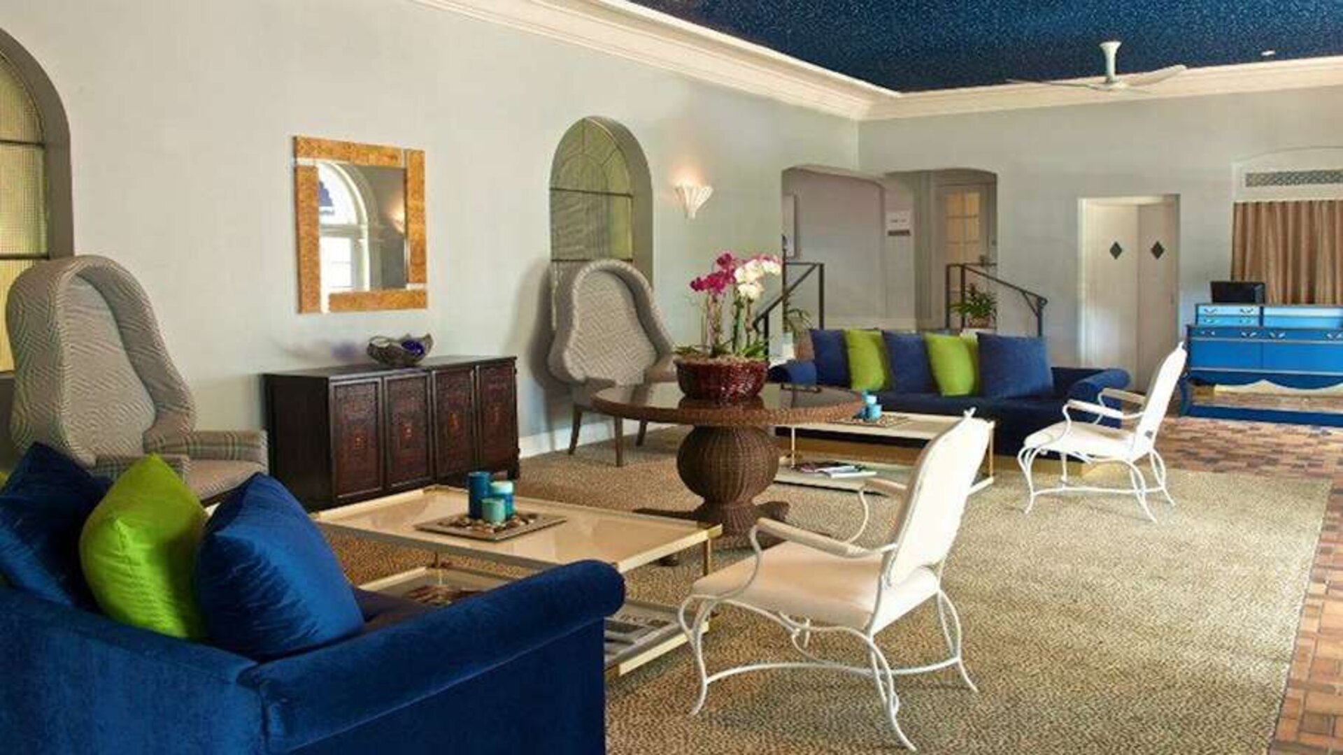 Elegant lobby workspace at Blue Moon Hotel.