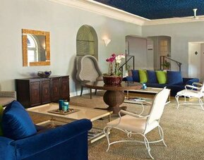 Elegant lobby workspace at Blue Moon Hotel.