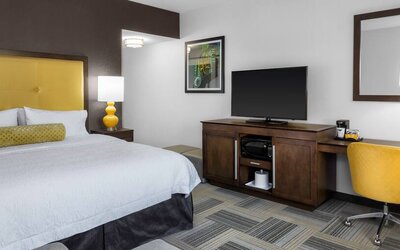 Hotel room with desk at Hampton Inn & Suites Los Angeles/ Hollywood.