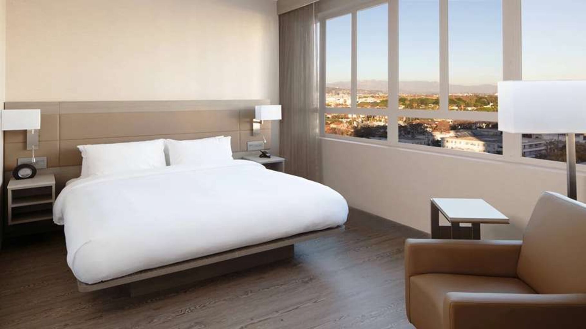 Queen bedroom with view at AC Hotel By Marriott Beverly Hills.