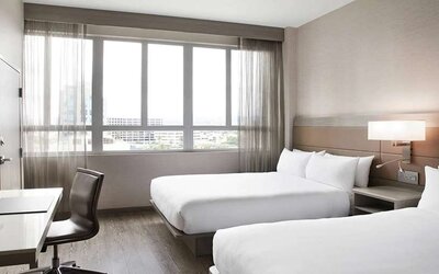 Twin room with desk at AC Hotel By Marriott Beverly Hills.