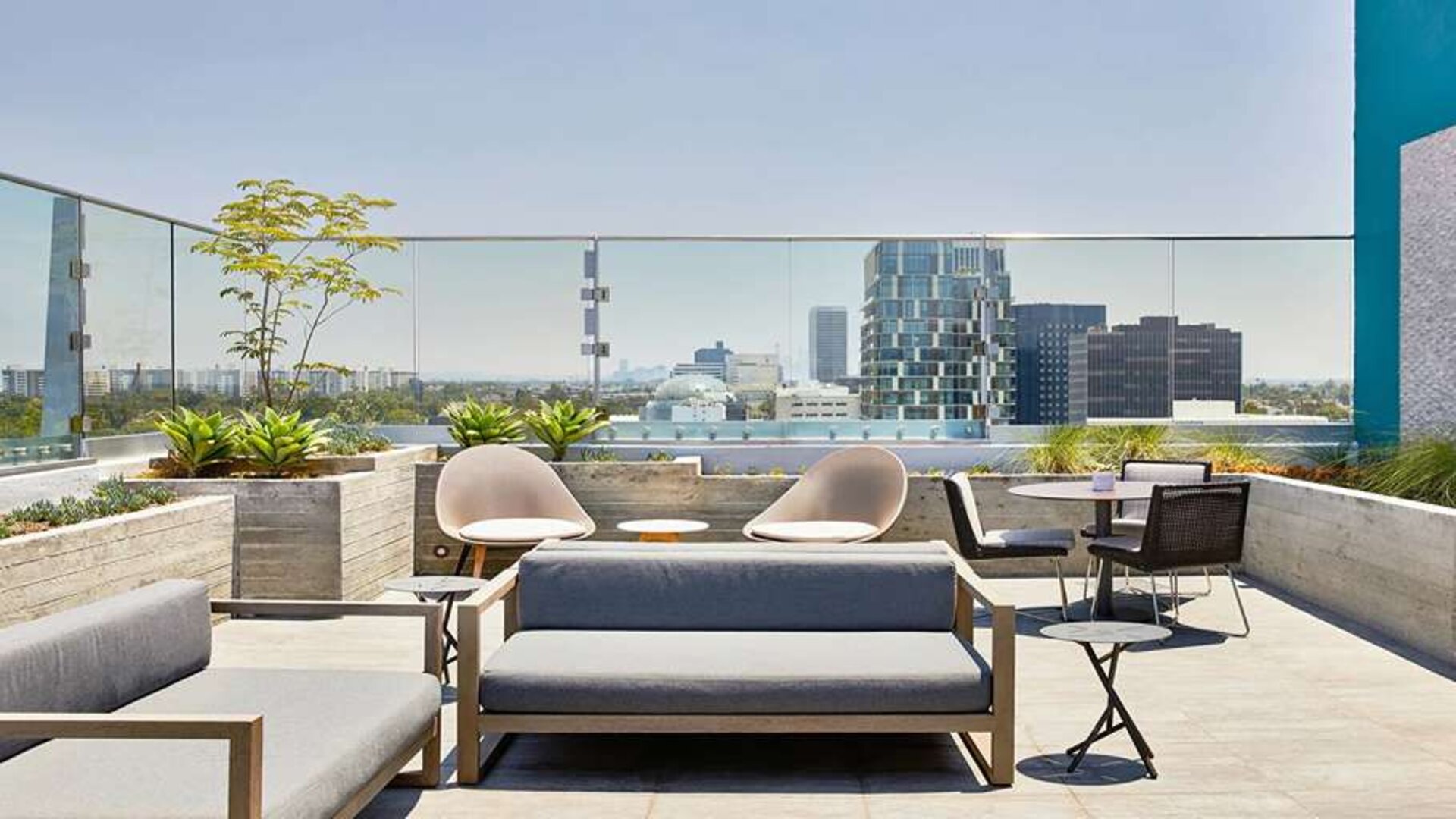 Rooftop with seating area at AC Hotel By Marriott Beverly Hills.