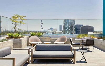Rooftop with seating area at AC Hotel By Marriott Beverly Hills.