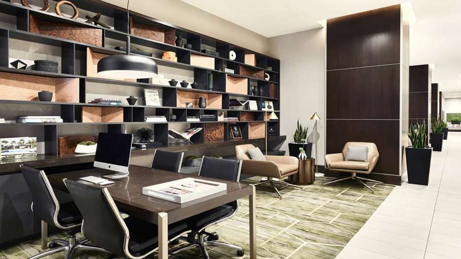 Business center with computers at AC Hotel By Marriott Beverly Hills.