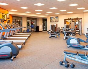 Fitness center with treadmills at Residence Inn By Marriott LAX Airport.