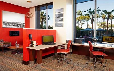 Business center with computers and printer at Residence Inn By Marriott LAX Airport.