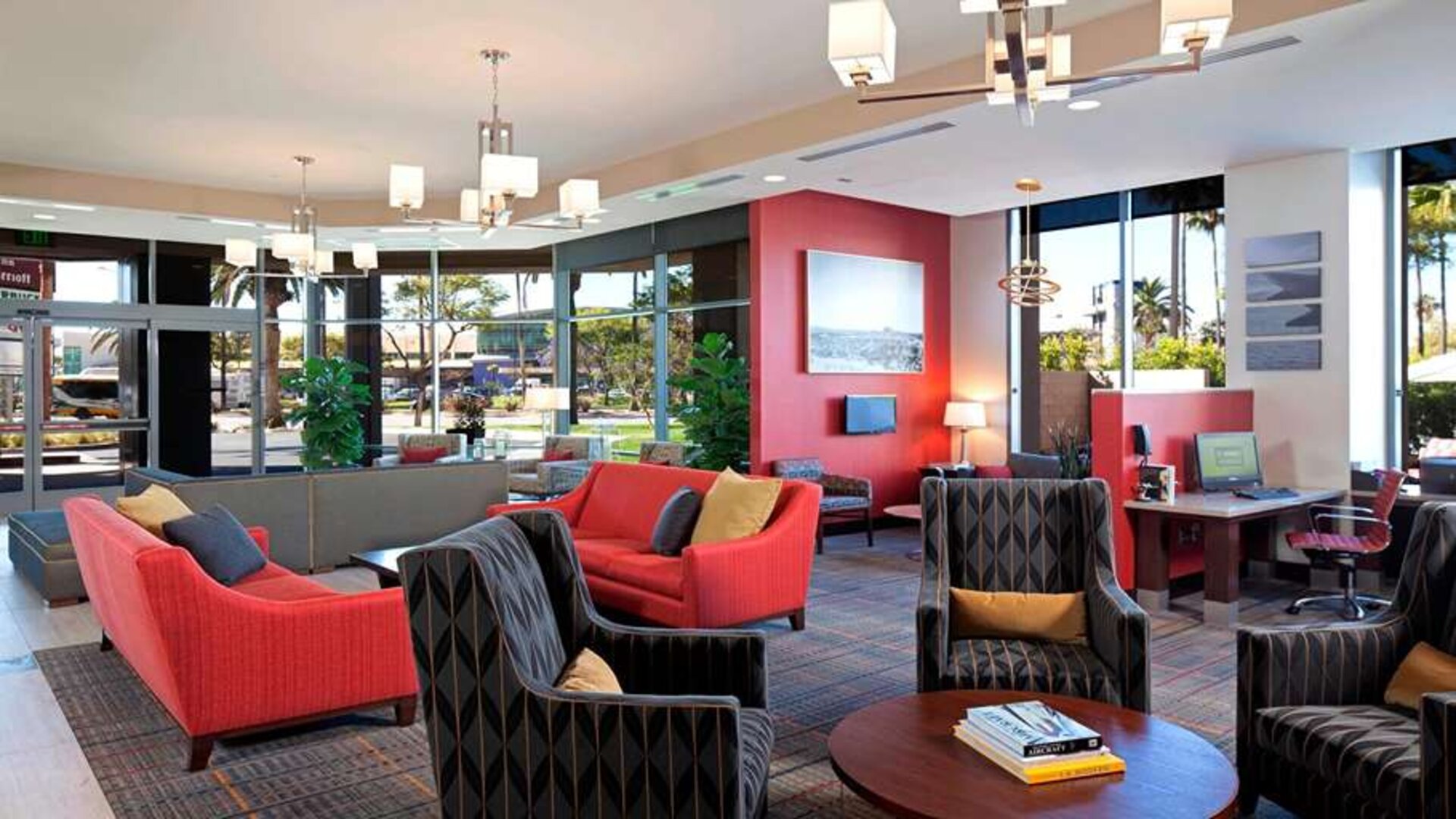 Lobby workspace at Residence Inn By Marriott LAX Airport.