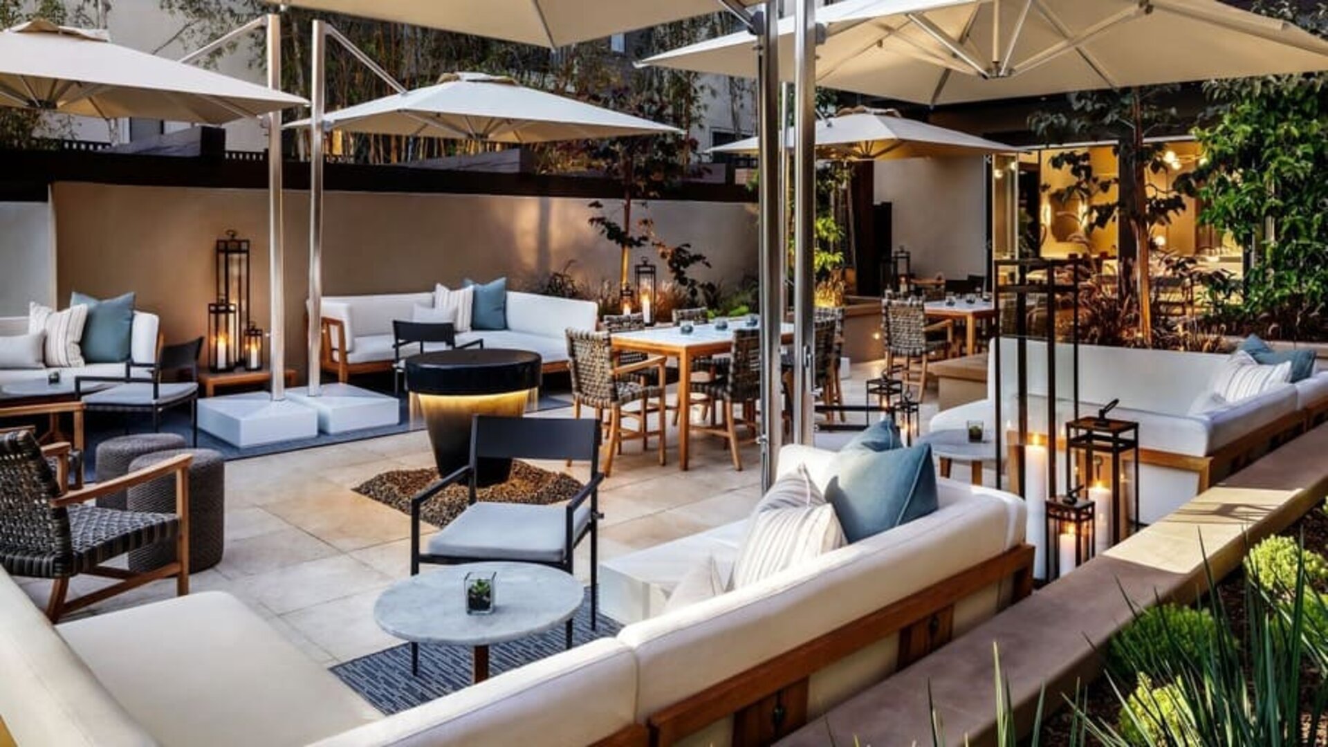 Comfortable lounge and coworking space at The Ambrose Hotel Santa Monica.