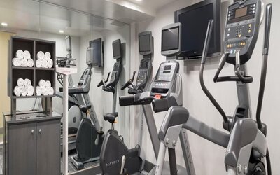 Well equipped fitness center with treadmills at Holiday Inn Wall Street.