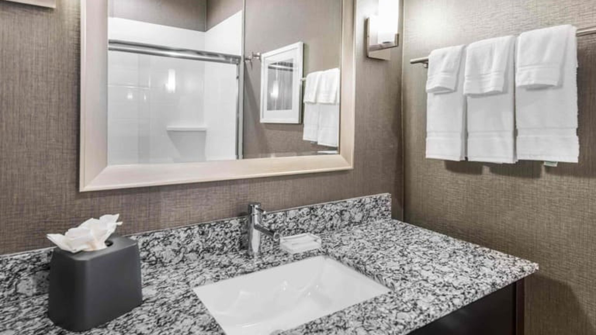 Guest bathroom with shower at Holiday Inn & Suites Silicon Valley - Milpitas.
