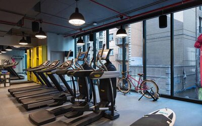 Assorted exercise machines can be used in the hotel’s fitness center.