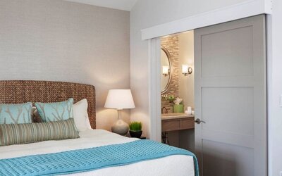 Romantic king room with private bathroom at Sea Crest Beach Hotel.